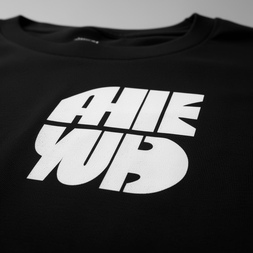 Close-up of a one-color screen-printed transfer heat-pressed onto a cotton t-shirt